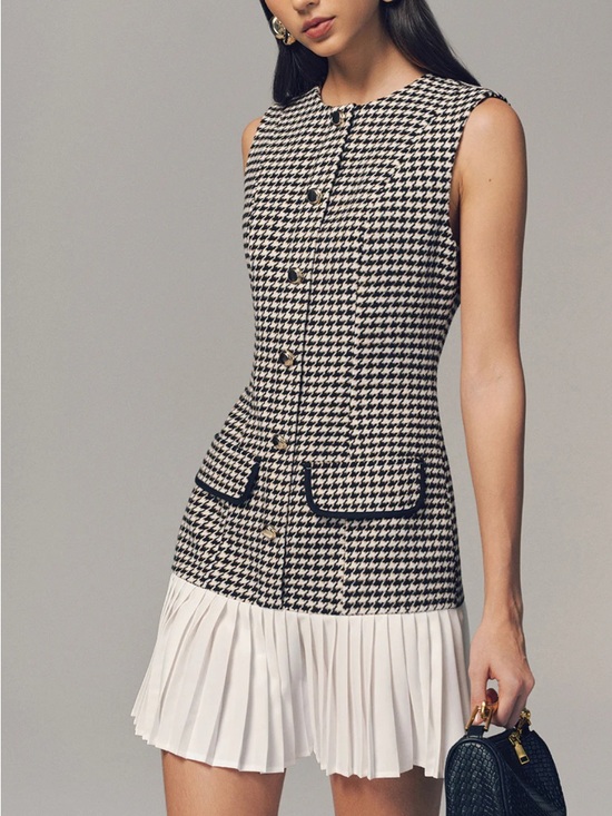 Commense Dresses & Skirts - NWT Commense Houndstooth Sleeveless Pleated Hem Mini Dress Wool Blend